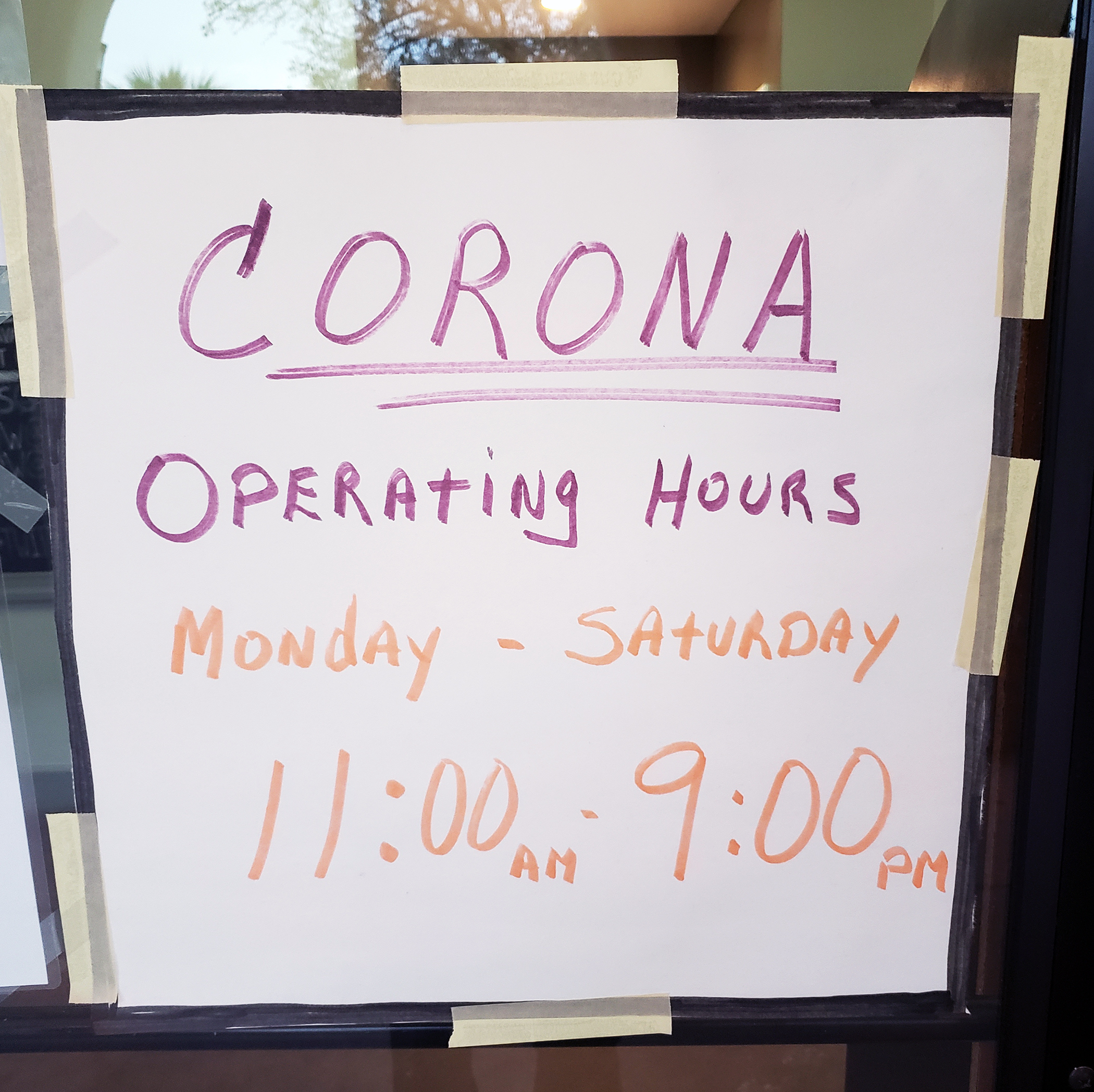 Corona Operating Hours Signage